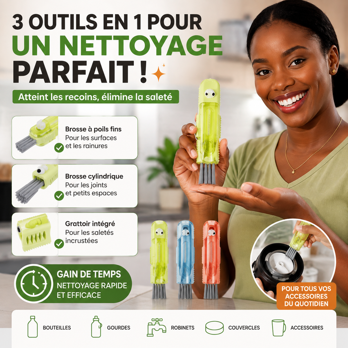 CleanPro™ 3-en-1 — Brosse de nettoyage multifonctions