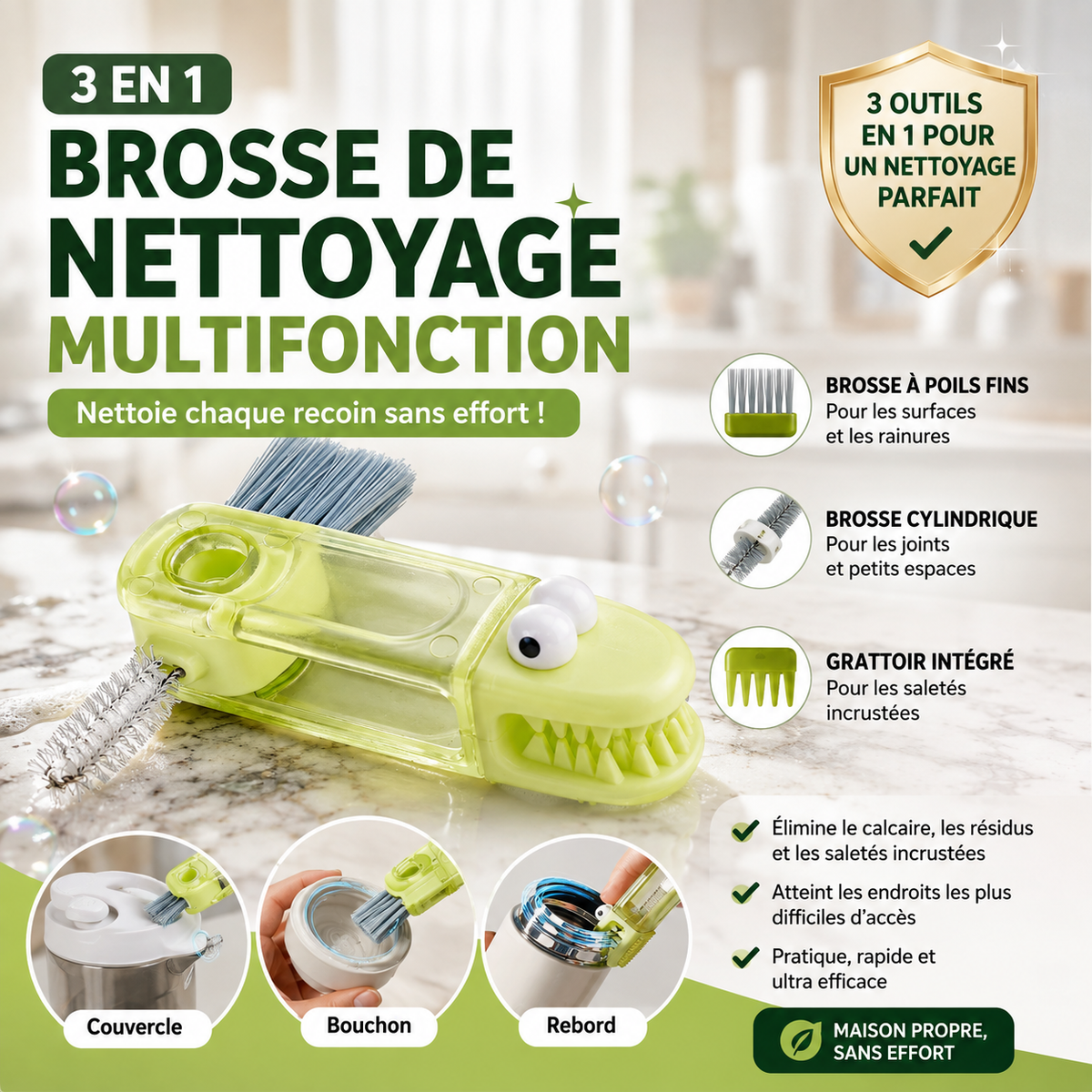 CleanPro™ 3-en-1 — Brosse de nettoyage multifonctions